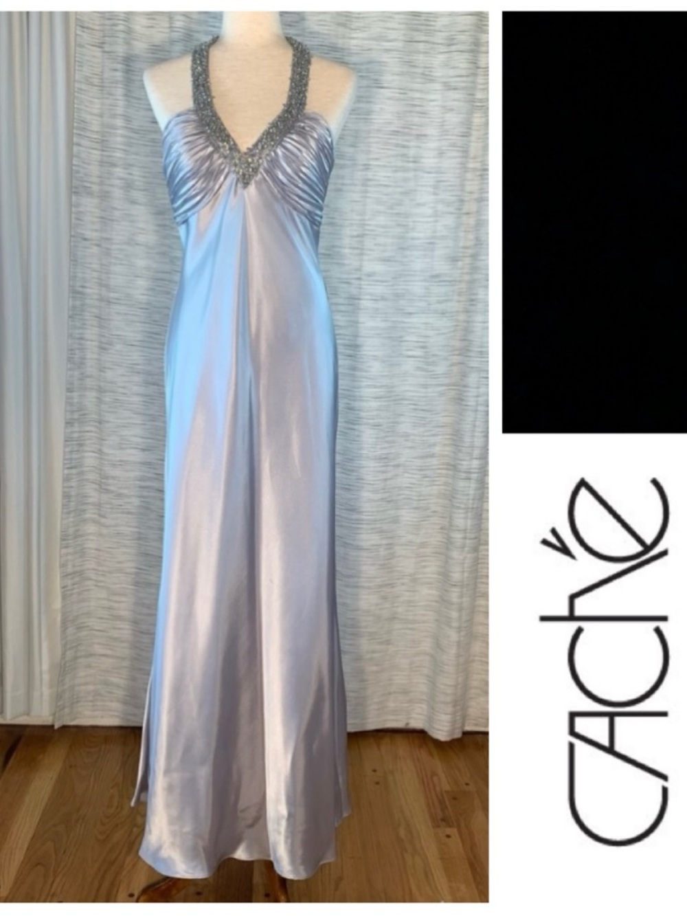 Cache Metallic Silver Halter Dress